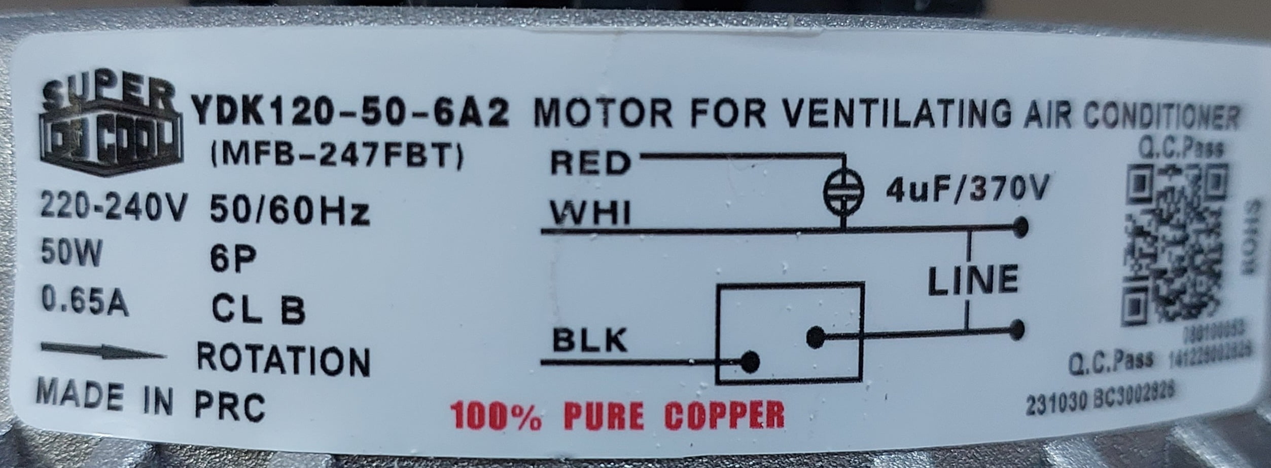 موتورفن کندانسور کولرگازی اجنرال-50وات مدل:MFB-247FBT