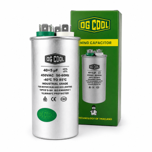 خازن کولر گازی 40+5 میکروفاراد برند OG COOL مدل Dual Run 450VAC